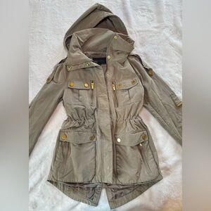 BCBGMAXAZRIA Brooke Utility Anorak Jacket Khaki Women’s Size S Hidden Hood